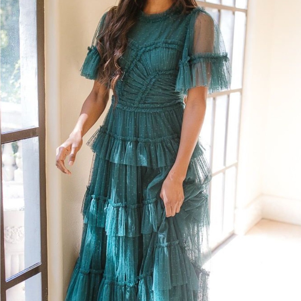 Elegant Emerald Green Tiered Dress